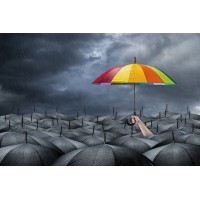 ΜΑΥΡΕΣ ΟΜΠΡΕΛΕΣ ΣΤΗΝ ΣΕΙΡΑ ΚΑΙ ΜΙΑ ΧΡΩΜΑΤΙΣΤΗ ΟΜΠΡΕΛΑ  ΠΟΥ ΞΕΧΩΡΙΖΕΙ ΣΤΗΝ ΒΡΟΧΗ 